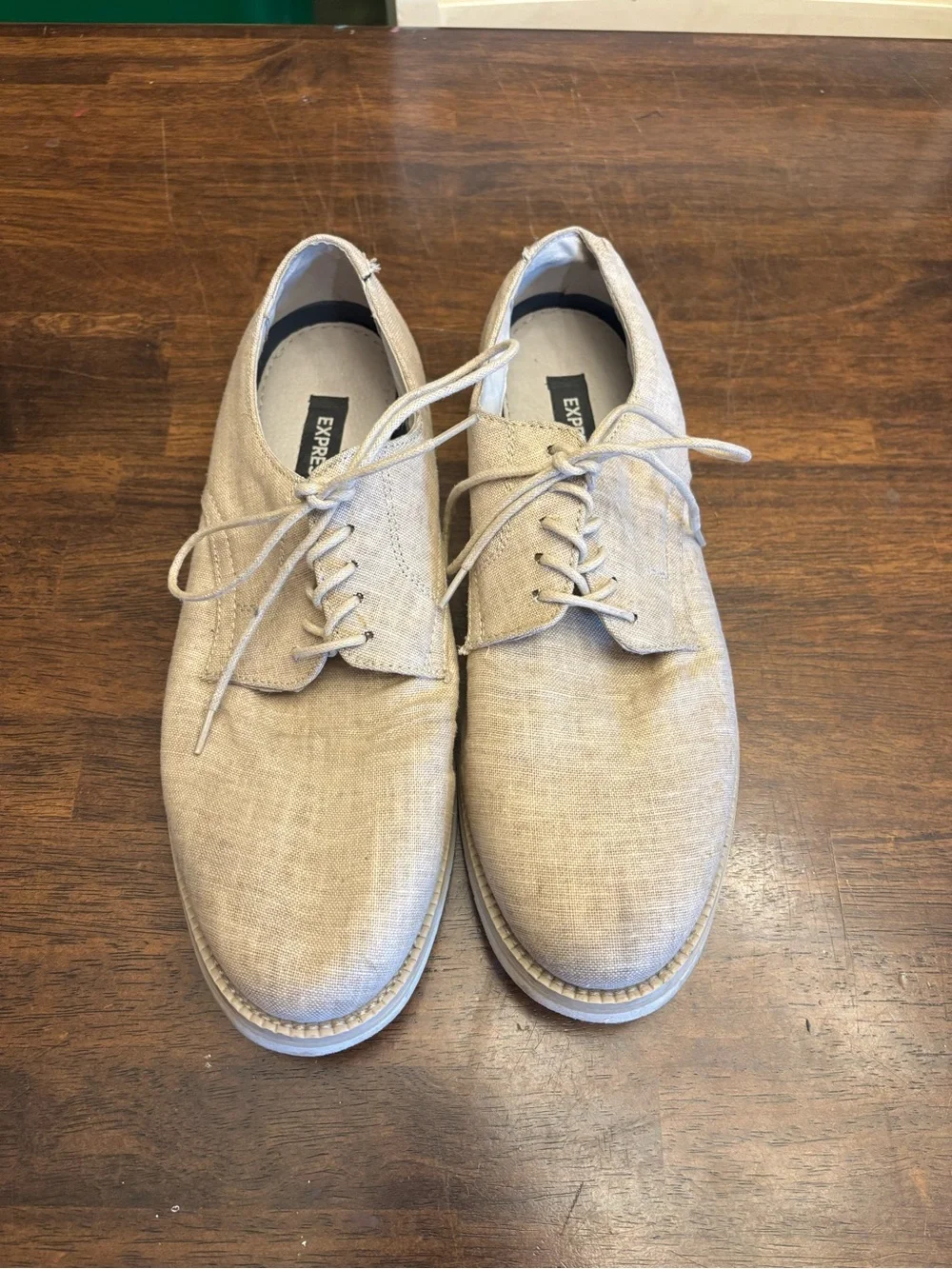Express Men’s Beige Canvas Lace Up Casual Oxford Shoes Size 10